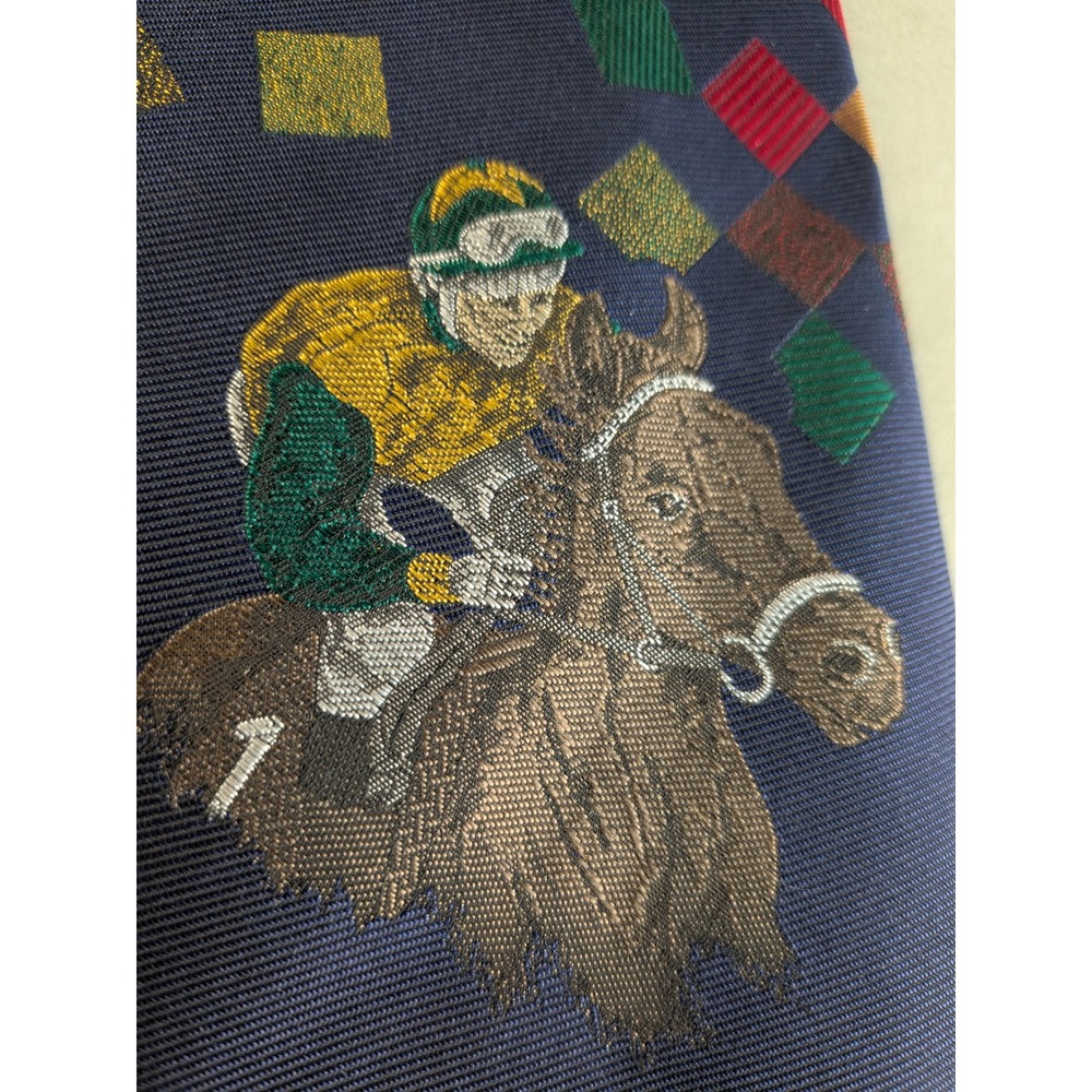 VTG Nottingham Silk Tie Mens Equestrian Horse Jockey Derby Geometric Blue 55x4 - Picture 11 of 13